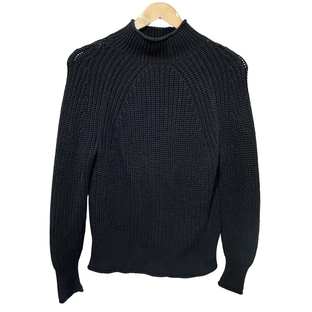J.Crew Relaxed Rollneck Sweater Women XS Black Cotton Chunky Knit Pullover BE159